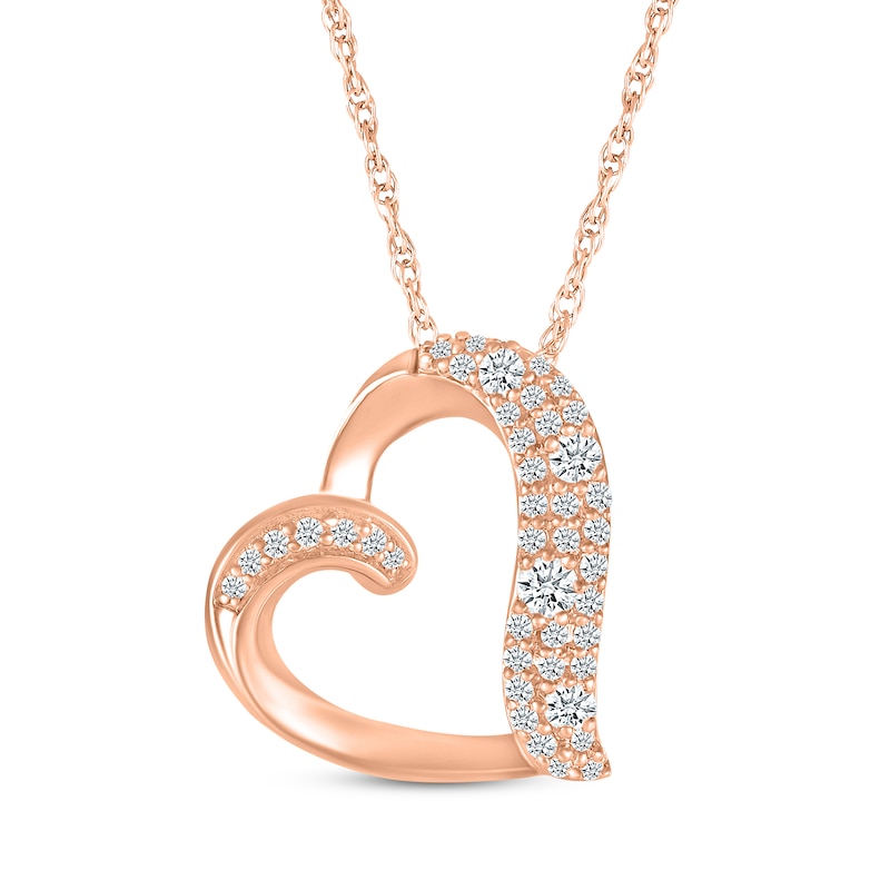 Main Image 1 of Diamond Cobblestone Tilted Heart Necklace 1/3 ct tw 10K Rose Gold 18"