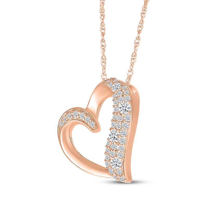 Main Image 2 of Diamond Cobblestone Tilted Heart Necklace 1/3 ct tw 10K Rose Gold 18"