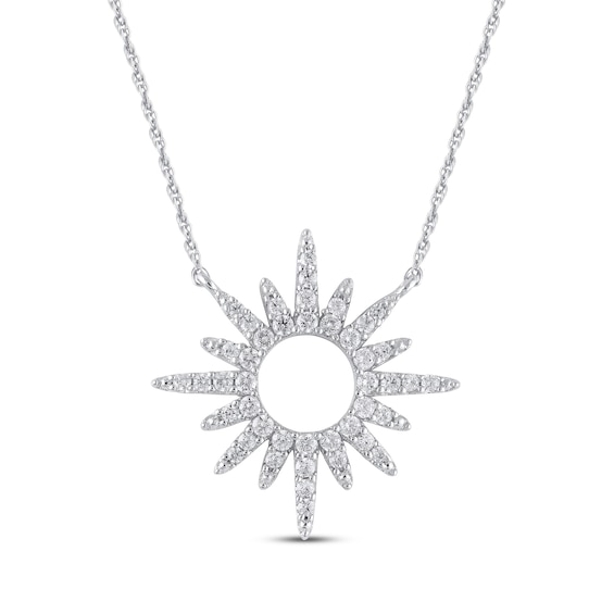 Diamond Sunburst Necklace 1/3 ct tw 10K White Gold 18"