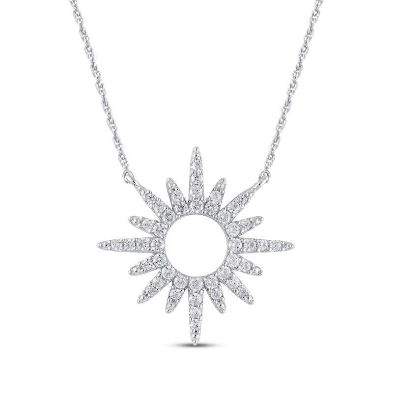Main Image 1 of Diamond Sunburst Necklace 1/3 ct tw 10K White Gold 18"