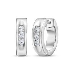 Men's Diamond Three-Stone Huggie Hoop Earrings 3/8 ct tw Sterling Silver