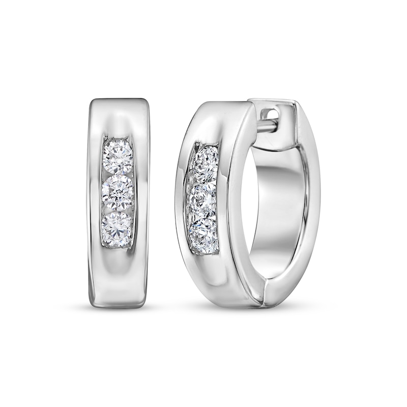 Main Image 1 of Men's Diamond Three-Stone Huggie Hoop Earrings 3/8 ct tw Sterling Silver