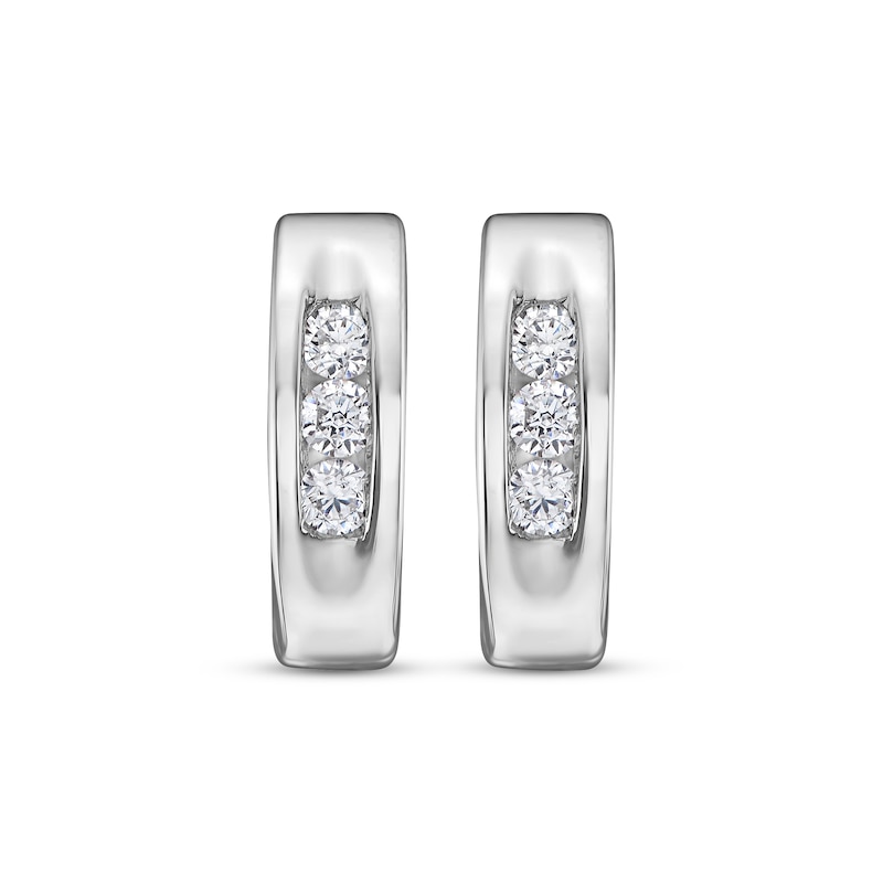 Men's Diamond Three-Stone Huggie Hoop Earrings 3/8 ct tw Sterling Silver