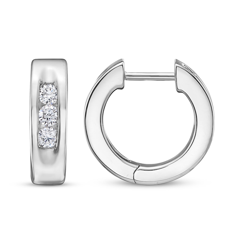 Main Image 3 of Men's Diamond Three-Stone Huggie Hoop Earrings 3/8 ct tw Sterling Silver
