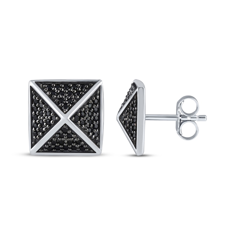 Main Image 1 of Men's Black Diamond Pyramid Stud Earrings 3/8 ct tw Sterling Silver