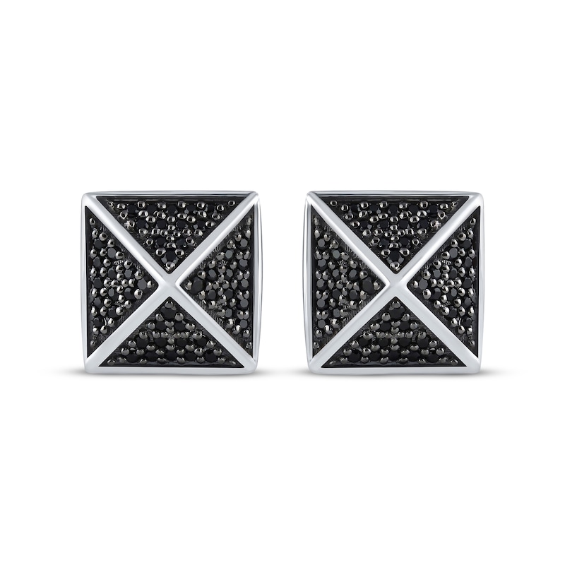 Main Image 2 of Men's Black Diamond Pyramid Stud Earrings 3/8 ct tw Sterling Silver