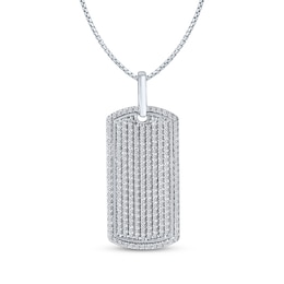 Men's Diamond Dog Tag Necklace 2 ct tw Sterling Silver 22"