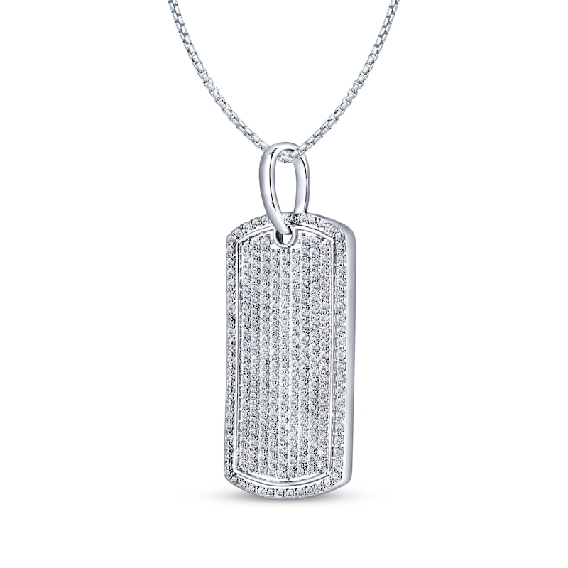 Men's Diamond Dog Tag Necklace 2 ct tw Sterling Silver 22"