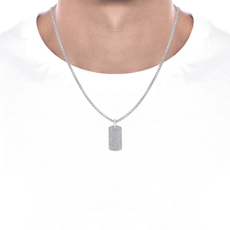 Men's Diamond Dog Tag Necklace 2 ct tw Sterling Silver 22"