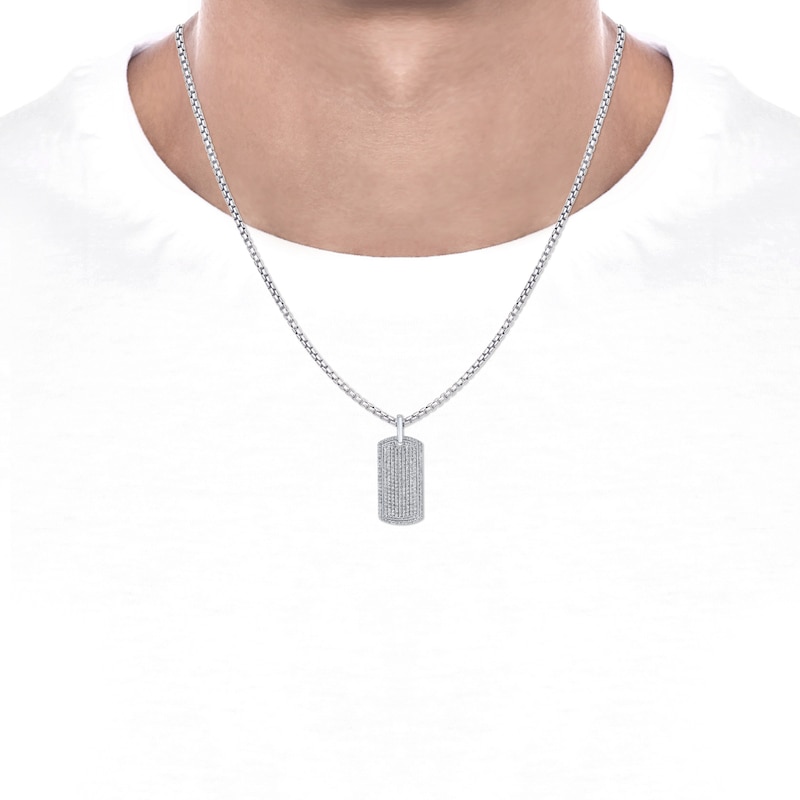 Main Image 3 of Men's Diamond Dog Tag Necklace 2 ct tw Sterling Silver 22&quot;