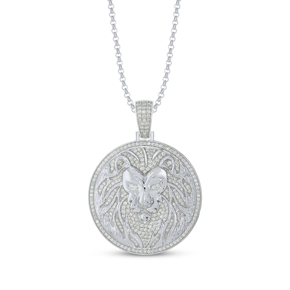 Men's Diamond Lion Necklace 1-1/2 ct tw Sterling Silver 22"