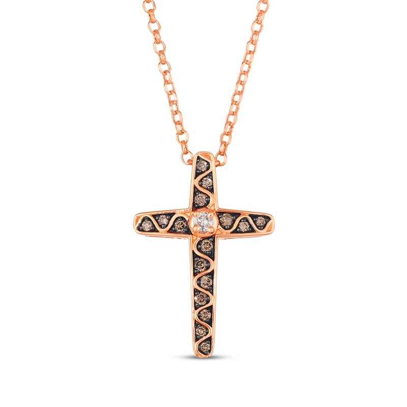 Main Image 1 of Le Vian Diamond Cross Necklace 1/5 ct tw 14K Strawberry Gold 19&quot;