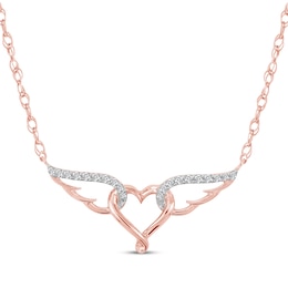 Diamond Heart with Wings Necklace 1/10 ct tw 10K Rose Gold 18"