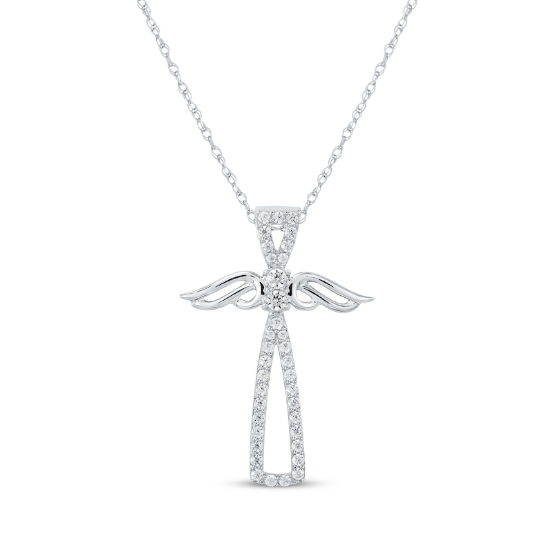 Main Image 1 of Diamond Winged Cross Necklace 1/4 ct tw 10K White Gold 18"