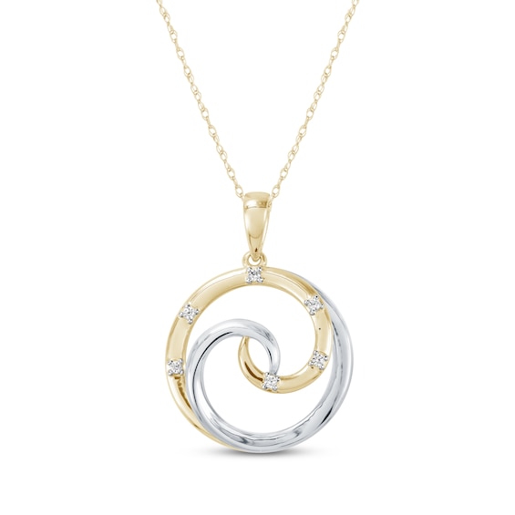 Diamond Accent Swirl Circle Necklace 10K Two-Tone Gold 18"