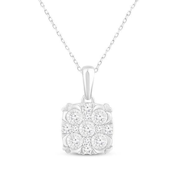 Multi-Diamond Cushion-Shaped Necklace 1/5 ct tw Sterling Silver 18"