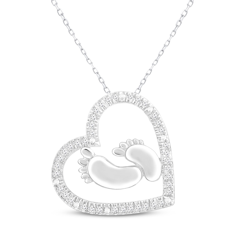 Main Image 1 of Diamond Heart Baby Feet Necklace 1/6 ct tw Sterling Silver 18&quot;