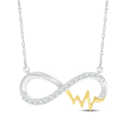 Diamond Infinity with Heartbeat Necklace 1/6 ct tw Sterling Silver & 10K Yellow Gold 18"