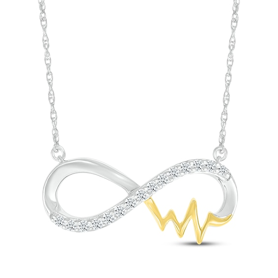 Diamond Infinity with Heartbeat Necklace 1/6 ct tw Sterling Silver & 10K Yellow Gold 18"