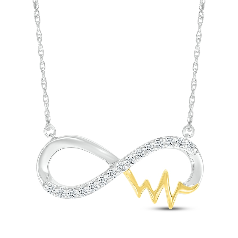 Main Image 1 of Diamond Infinity with Heartbeat Necklace 1/6 ct tw Sterling Silver & 10K Yellow Gold 18&quot;