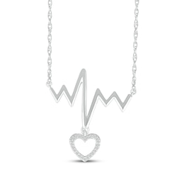 Diamond Heartbeat with Heart Dangle Necklace 1/20 ct tw Sterling Silver 18"