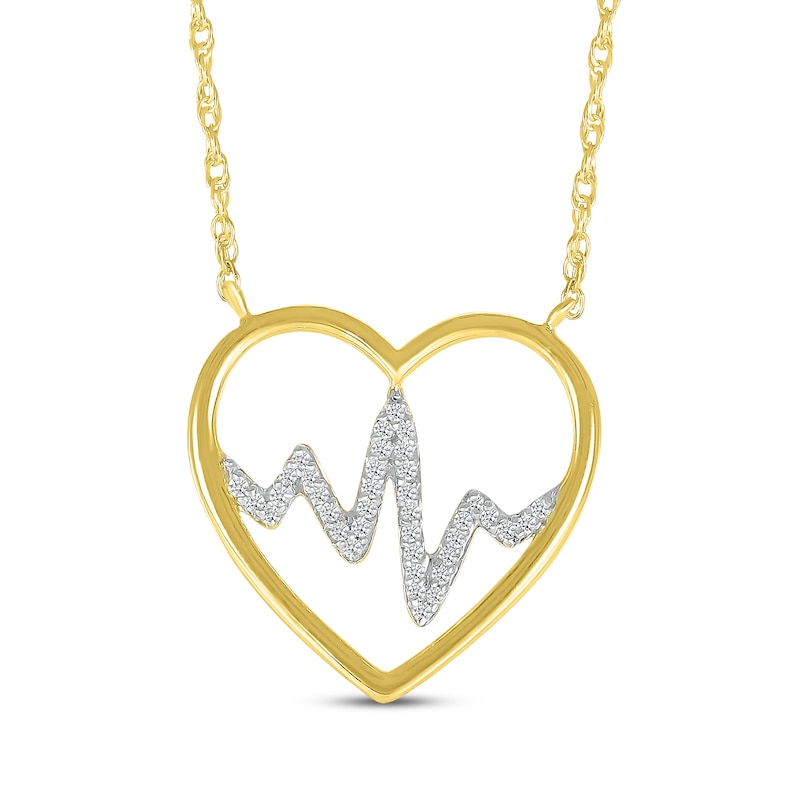Main Image 1 of Diamond Heart Outline with Heartbeat Necklace 1/15 ct tw 10K Two-Tone Gold 18&quot;