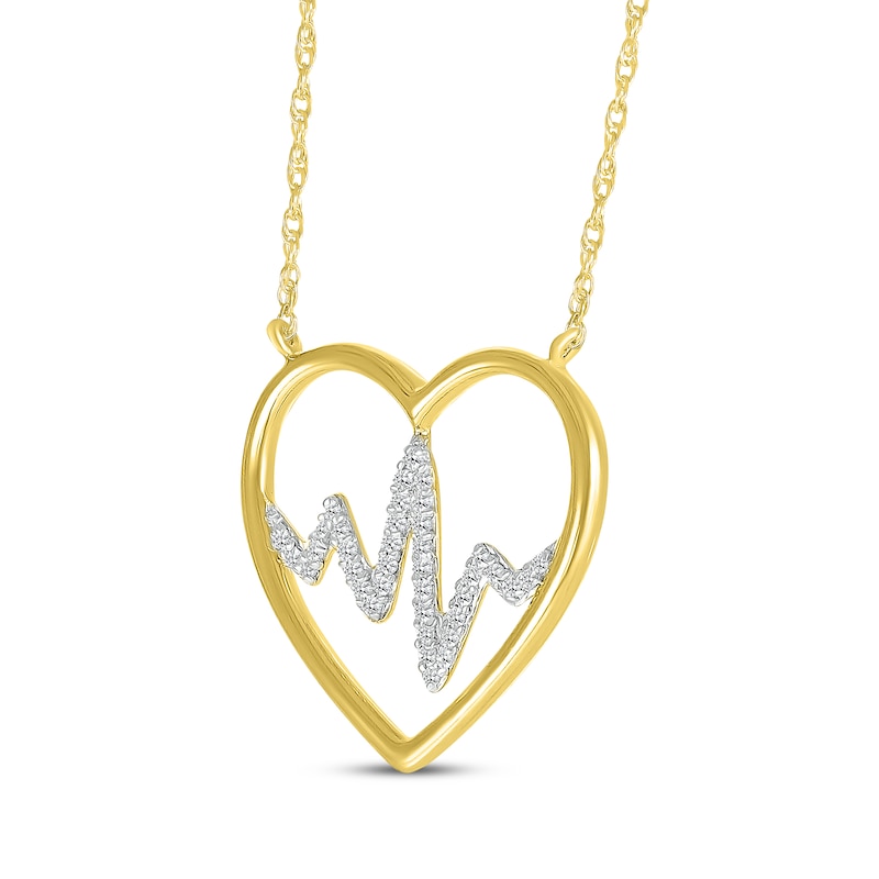 Main Image 2 of Diamond Heart Outline with Heartbeat Necklace 1/15 ct tw 10K Two-Tone Gold 18&quot;