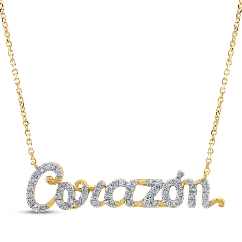 Main Image 1 of Diamond &quot;Corazón&quot; Cursive Necklace 1/5 ct tw 10K Yellow Gold 18&quot;