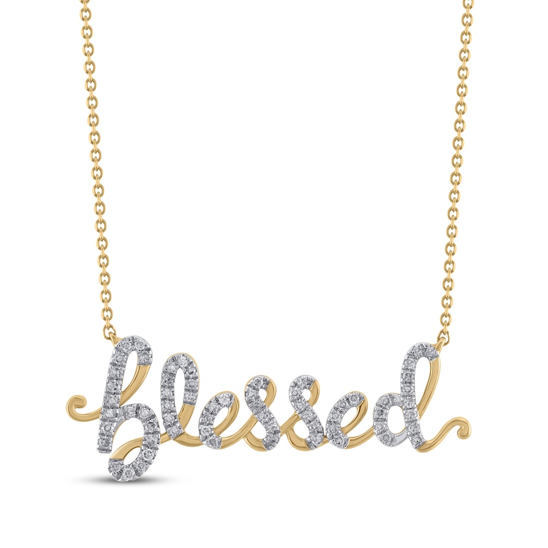 Diamond "Blessed" Cursive Necklace 1/5 ct tw 10K Yellow Gold 18"