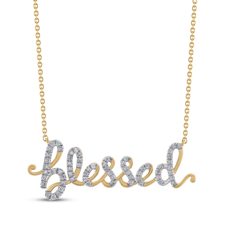 Main Image 1 of Diamond &quot;Blessed&quot; Cursive Necklace 1/5 ct tw 10K Yellow Gold 18&quot;