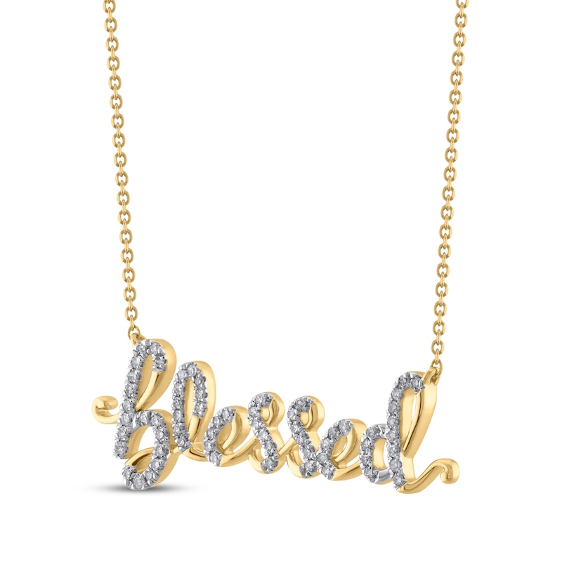 Diamond "Blessed" Cursive Necklace 1/5 ct tw 10K Yellow Gold 18"