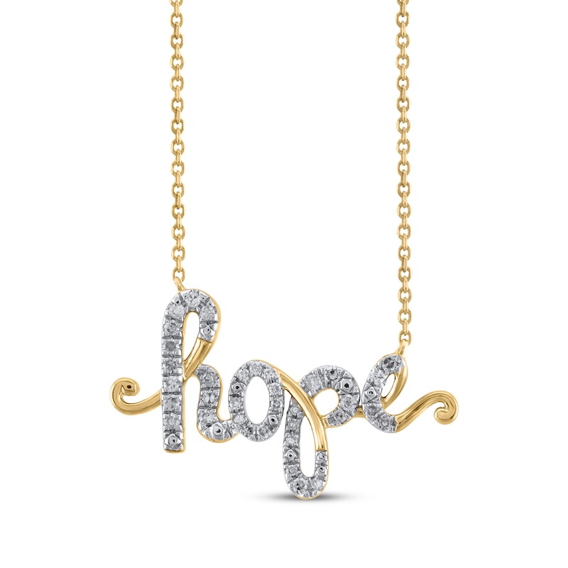 Diamond "Hope" Cursive Necklace 1/6 ct tw 10K Yellow Gold 18"