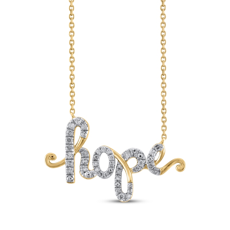 Main Image 1 of Diamond &quot;Hope&quot; Cursive Necklace 1/6 ct tw 10K Yellow Gold 18&quot;