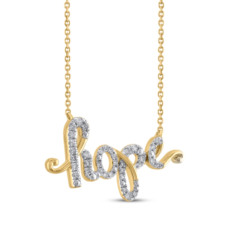 Main Image 2 of Diamond &quot;Hope&quot; Cursive Necklace 1/6 ct tw 10K Yellow Gold 18&quot;