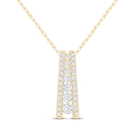 Diamond Ladder Necklace 1/2 ct tw 10K Yellow Gold 18"