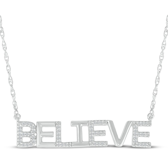 Diamond "Believe" Necklace 1/10 ct tw Sterling Silver 18"