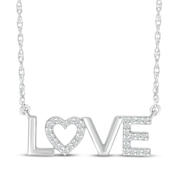 Diamond "Love" Heart Necklace 1/15 ct tw Sterling Silver 18"