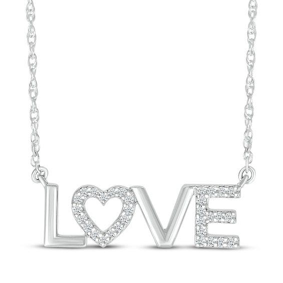 Diamond "Love" Heart Necklace 1/15 ct tw Sterling Silver 18"