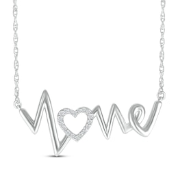 Diamond Heartbeat "Love" Necklace 1/20 ct tw 10K White Gold 18"