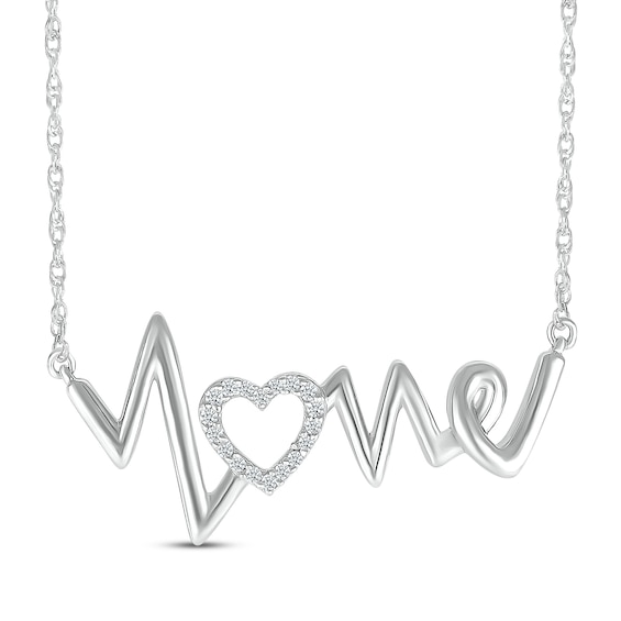 Diamond Heartbeat "Love" Necklace 1/20 ct tw 10K White Gold 18"