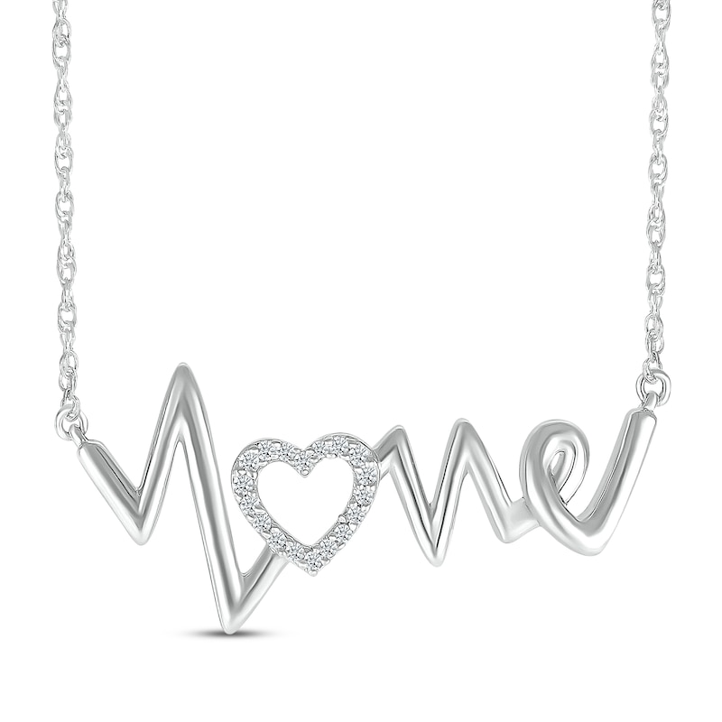 Main Image 1 of Diamond Heartbeat &quot;Love&quot; Necklace 1/20 ct tw 10K White Gold 18&quot;