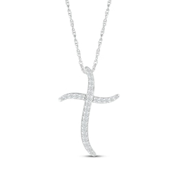 Diamond Wavy Cross Necklace 1/5 ct tw 10K White Gold 18"