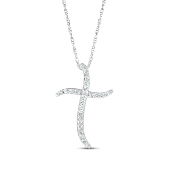 Diamond Wavy Cross Necklace 1/5 ct tw 10K White Gold 18"