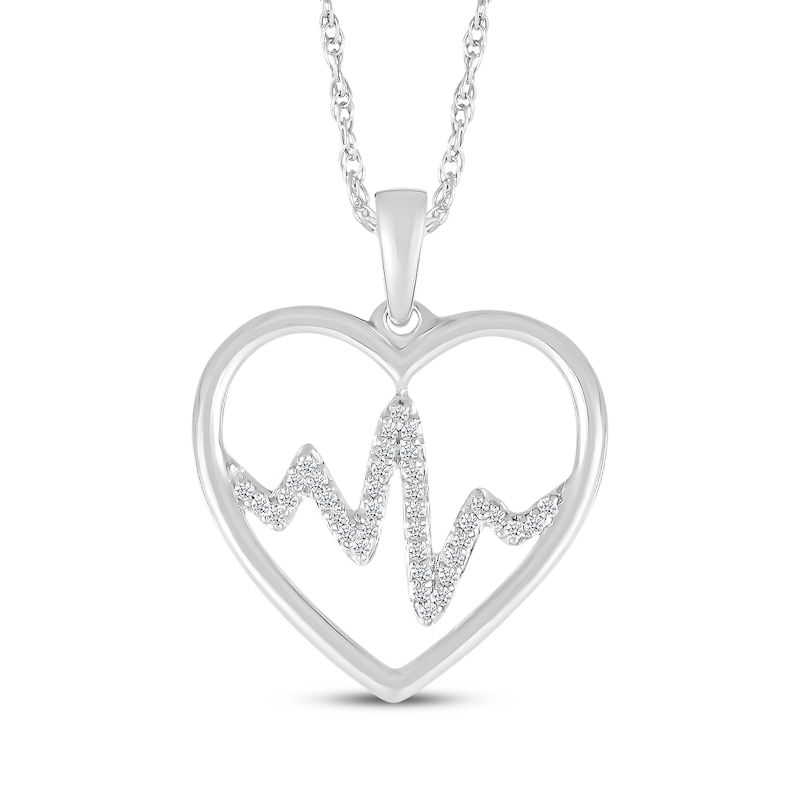Main Image 1 of Diamond Heart Outline with Heartbeat Necklace 1/15 ct tw 10K White Gold 18&quot;