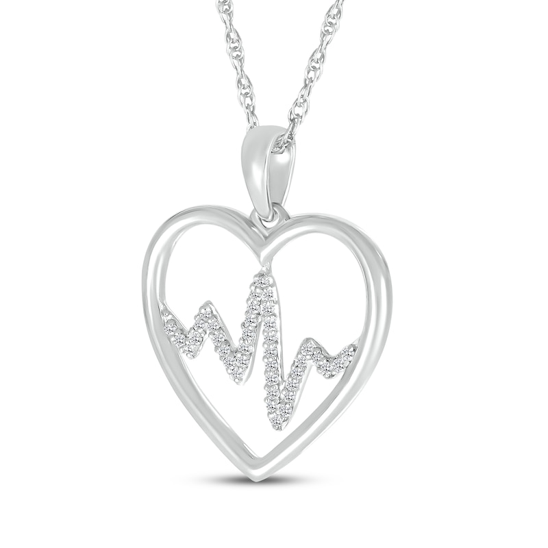 Main Image 2 of Diamond Heart Outline with Heartbeat Necklace 1/15 ct tw Sterling Silver 18&quot;