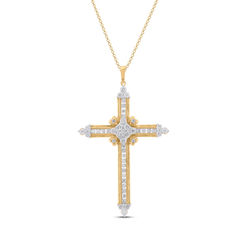 Diamond Star Cross Necklace 1 ct tw 10K Yellow Gold 18"