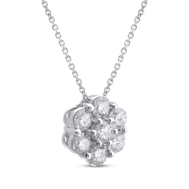 Multi-Diamond Flower Necklace 1 ct tw 10K White Gold 18"