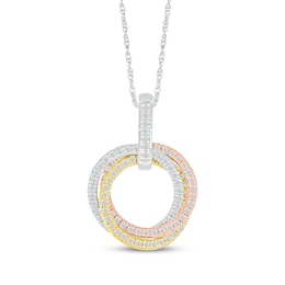 Diamond Linked Circles Necklace 1/3 ct tw 10K Tri-Tone Gold 18"
