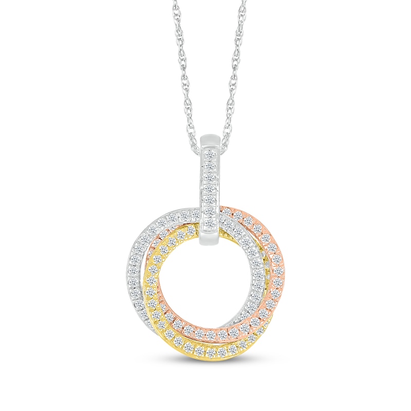 Main Image 1 of Diamond Linked Circles Necklace 1/3 ct tw 10K Tri-Tone Gold 18&quot;