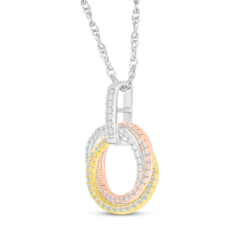 Main Image 2 of Diamond Linked Circles Necklace 1/3 ct tw 10K Tri-Tone Gold 18&quot;